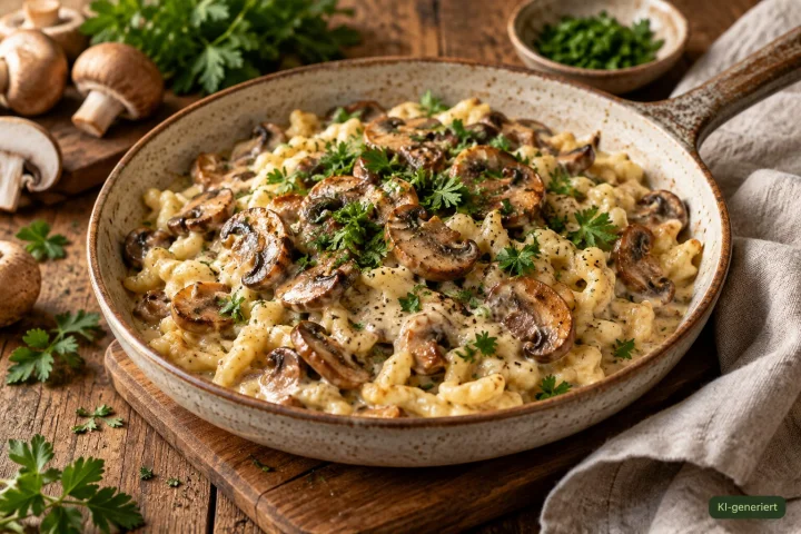 Cremige Pilzpfanne mit Spätzle